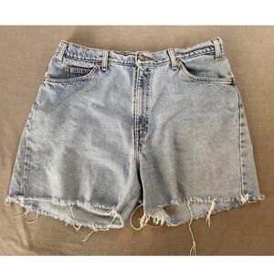 Vintage Levi's 550 Distressed Denim Cutoff Shorts Orange Tag Frayed Hem 34x5